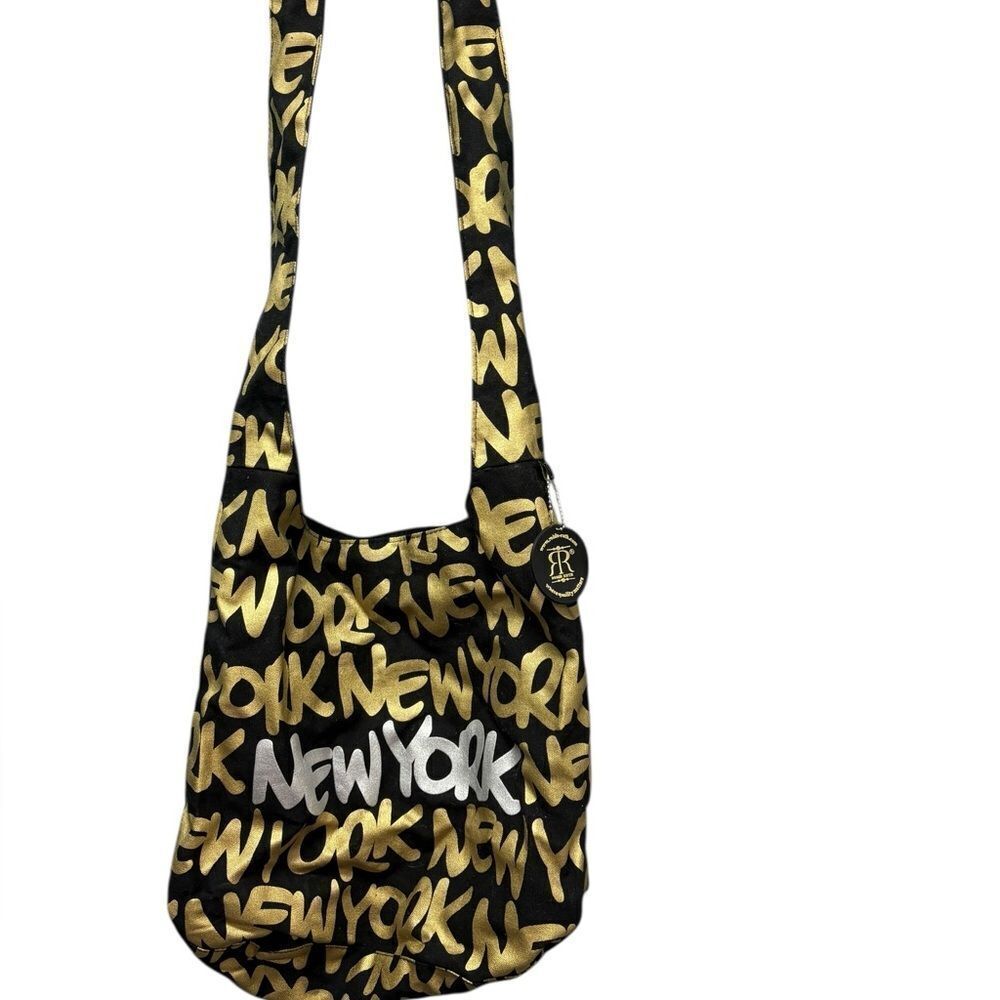 NWOT Robin Ruth New York Crossbody Canvas Bag Gold, Black and Silver